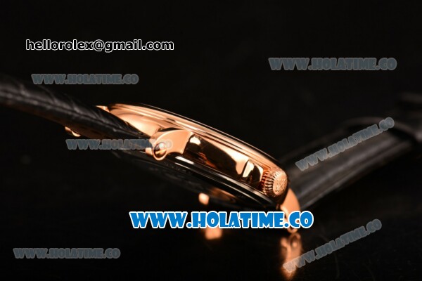 Patek Philippe Calatrava Miyota Quartz Rose Gold Case with Black Dial and Roman Numeral Markers - Click Image to Close